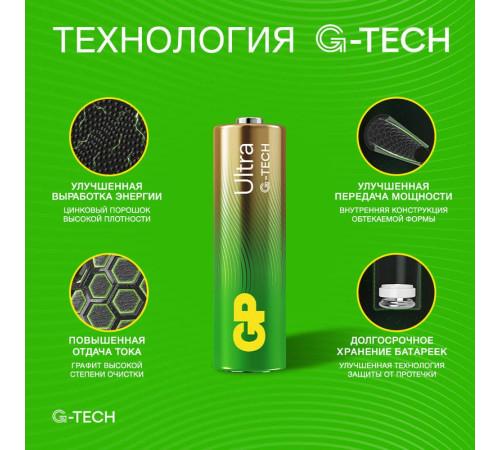Элемент питания алкалиновый AA/LR6 1.5В Ultra Alkaline G-Tech 15AUA21-2CRSBC2 20/80 (блист.2шт) GP 1229
