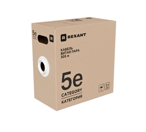 Кабель витая пара U/UTP кат.5E 4х2х0.52 24AWG PVC INDOOR SOLID сер. РФ (305м) Rexant 02-0005-R