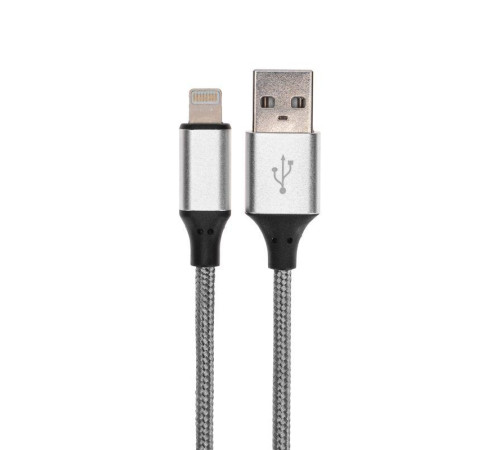 Кабель USB для iPhone 5/6/7 моделей шнур в тканевой оплетке черн. Rexant 18-4245