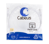 Патч-корд U/UTP кат.6 2xRJ45/8p8c неэкранир. PVC 1м бел. Cabeus 8670c