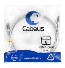 Патч-корд F/UTP кат.6 2xRJ45/8p8c экранир. LSZH 2м сер. Cabeus 7910c