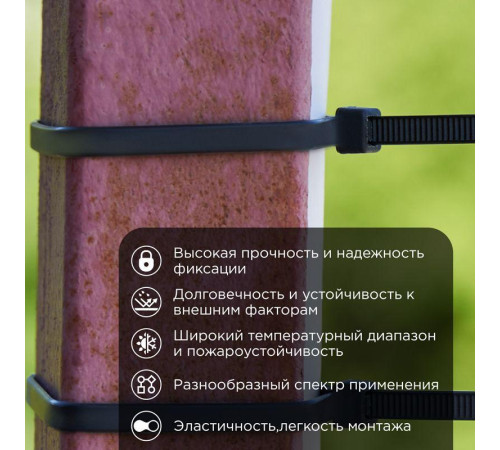 Хомут кабельный 4.8х200 тройной замок нейл. черн. (уп.100шт) Rexant 67-0201-5