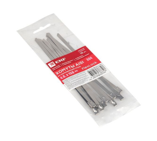 Хомут AISI 304  4.6х150 нерж. сталь FlexLock (уп.10шт) PROxima EKF plc-fl-tss-304-4.6x150-r