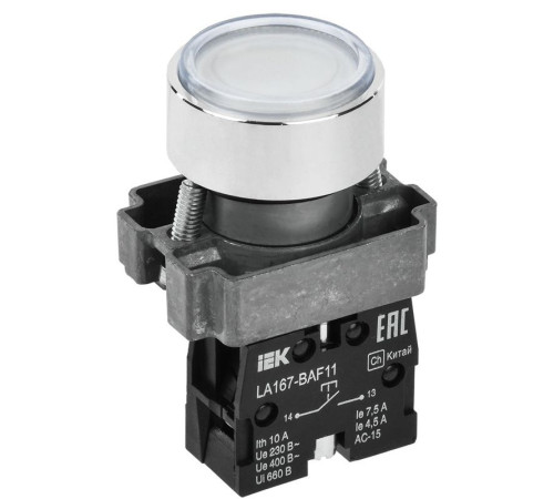 Кнопка LA167-BAF11 d22мм 1з бел. IEK BBT20-BAF11-1-22-67-K01