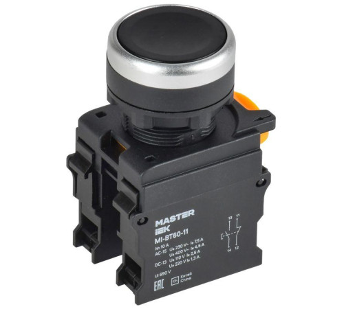 Кнопка d22мм 1НО+1НЗ черн. MASTER IEK MI-BT60-11-3-22-K02