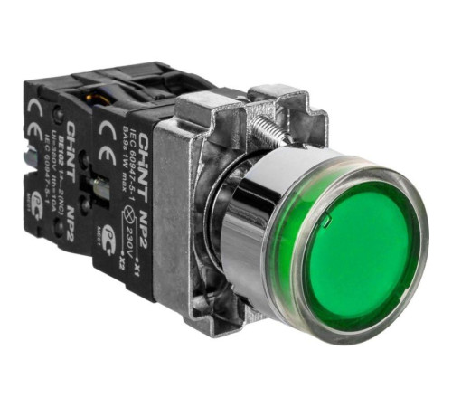 Кнопка управления NP2-BW3361 плоская 1НО AC/DC230В(LED) IP40 (R) зел. CHINT 574077