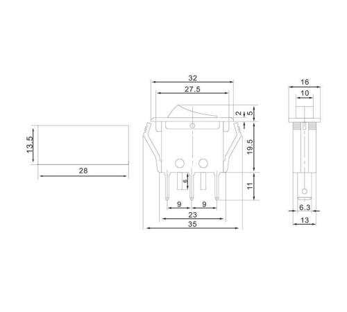 Выключатель клавишный 250В 15А (3с) ON-OFF красн. с подсветкой (RWB-413; SC-788) Rexant 36-2225
