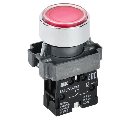 Кнопка LA167-BAF42 d22мм 1р красн. IEK BBT20-BAF42-2-22-67-K04