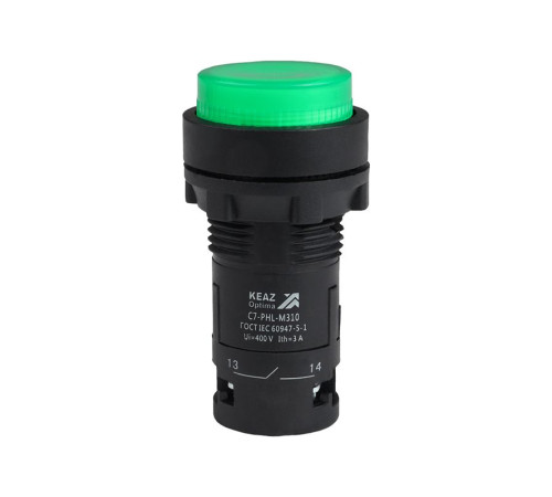 Кнопка с фиксацией с подсветкой OptiSignal Compact D22 С7-PHL-B310 зел. 1НО 24В AC/DC XB7NJ03B1 КЭАЗ 362110