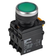 Кнопка d22мм 1НО+1НЗ MASTER с подсветкой и фиксацией зел. IEK MI-BT60-11TD-3-11-K06