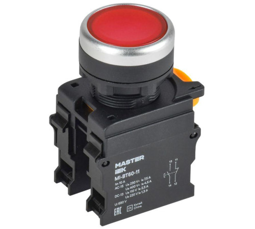 Кнопка d22мм 1НО+1НЗ MASTER красн. IEK MI-BT60-11-3-22-K04