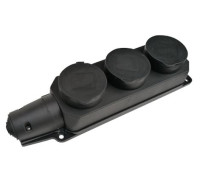 Колодка 3-м 16А IP44 с защ. крышками с заземл. каучук черн. 9323 IN HOME 4690612010281