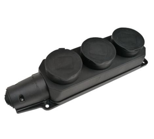 Колодка 3-м 16А IP44 с защ. крышками с заземл. каучук черн. 9323 IN HOME 4690612010281