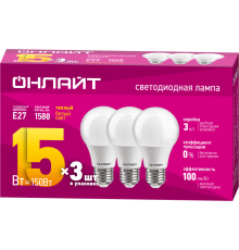 Лампа светодиодная 90 606 OLL-A60-15-230-2.7K-E27-PACK3 ОНЛАЙТ 90606