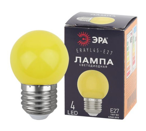 Лампа светодиодная ERAYL45-E27 Р45 1Вт шар 4SMD желт. E27 для белт-лайт Эра Б0049576