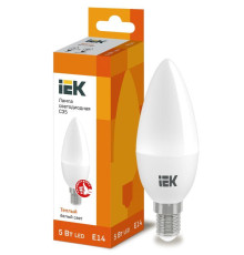 Лампа светодиодная ECO C35 5Вт свеча 3000К тепл. бел. E14 450лм 230-240В IEK LLE-C35-5-230-30-E14