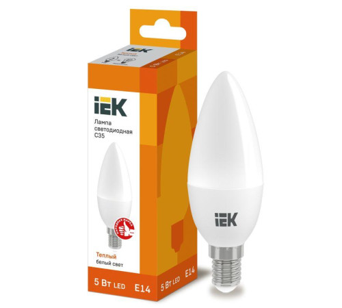 Лампа светодиодная ECO C35 5Вт свеча 3000К тепл. бел. E14 450лм 230-240В IEK LLE-C35-5-230-30-E14 Лампа светодиодная ECO C35 5Вт свеча 3000К тепл. бел. E14 450лм 230-240В IEK LLE-C35-5-230-30-E14