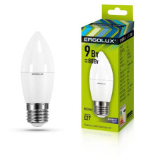 Лампа светодиодная LED-C35-9W-E27-6К Свеча 9Вт E27 6500К 172-265В Ergolux 13172