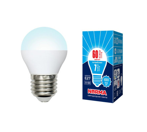 Лампа светодиодная LED-G45-7W/NW/E27/FR/NR Norma 7Вт матовая E27 (упак. картон) Volpe UL-00003822