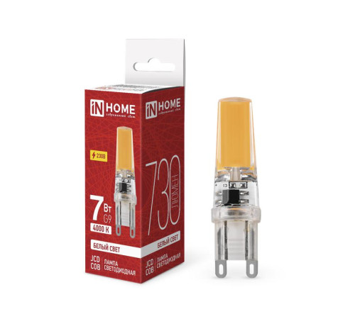 Лампа светодиодная LED-JCD-COB 7Вт 230В G9 4000К 730лм IN HOME 4690612060354