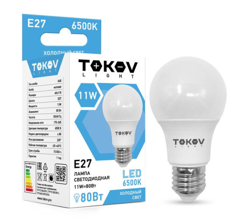 Лампа светодиодная 11Вт А60 6500К Е27 176-264В (TKL) TOKOV ELECTRIC TKL-A60-E27-11-6.5K Лампа светодиодная 11Вт А60 6500К Е27 176-264В (TKL) TOKOV ELECTRIC TKL-A60-E27-11-6.5K