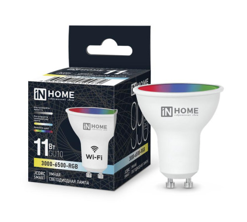 Лампа светодиодная LED-JCDRC-RGBW-SMART 11Вт 3000-6500К GU10 990лм 230В димм. IN HOME 4690612050072