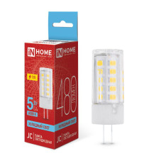 Лампа светодиодная LED-JC 5Вт капсульная прозрачная 6500К холод. бел. G4 480лм 12В IN HOME 4690612036106
