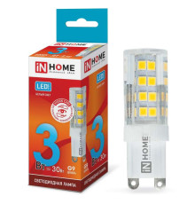 Лампа светодиодная LED-JCD-VC 3Вт капсульная 4000К нейтр. бел. G9 260лм 230В IN HOME 4690612019864