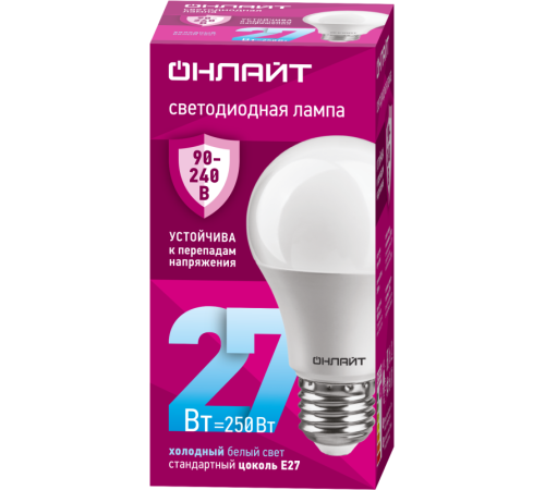 Лампа светодиодная 90 408 OLL-A60-27-230-6.5K-E27 ОНЛАЙТ 90408