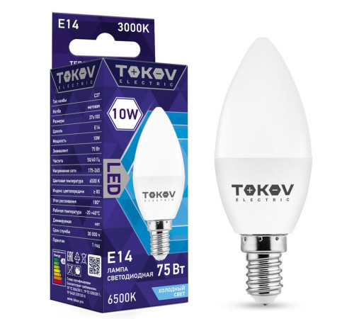 Лампа светодиодная 10Вт С37 6500К Е14 176-264В TOKOV ELECTRIC TKE-C37-E14-10-6.5K Лампа светодиодная 10Вт С37 6500К Е14 176-264В TOKOV ELECTRIC TKE-C37-E14-10-6.5K