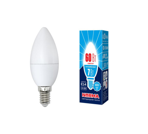 Лампа светодиодная LED-C37-7W/NW/E14/FR/NR Norma 7Вт матовая 4000К тепл. бел. E14 (упак. картон) Volpe UL-00003795