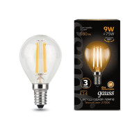 Лампа светодиодная филаментная Black Filament 9Вт P45 шар 2700К тепл. бел. E14 680лм GAUSS 105801109