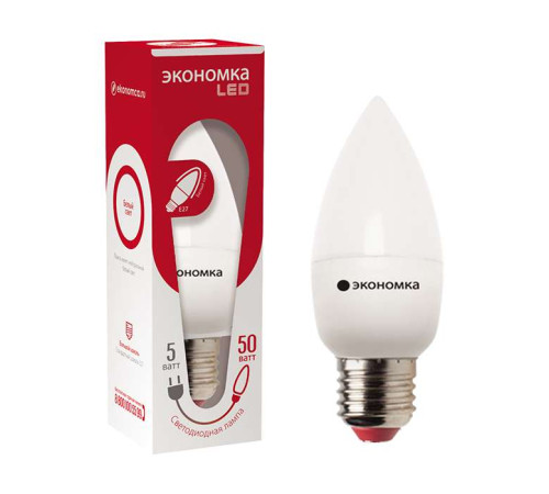 Лампа светодиодная CN 5Вт свеча 4500К бел. E27 350лм 220-240В ЭКОНОМКА Eco_LED5wCNE2745