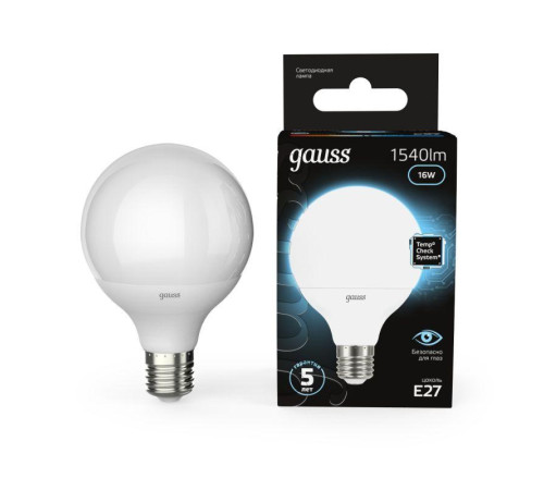 Лампа светодиодная Black 16Вт G95 шар 4100К нейтр. бел. E27 1540лм GAUSS 105102216