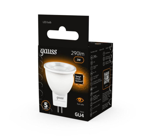 Лампа светодиодная Black 3Вт MR11 софит 3000К тепл. бел. GU4 290лм GAUSS 132517103