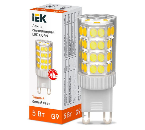 Лампа светодиодная CORN 5Вт капсула 3000К G9 230В керамика IEK LLE-CORN-5-230-30-G9 Лампа светодиодная CORN 5Вт капсула 3000К G9 230В керамика IEK LLE-CORN-5-230-30-G9