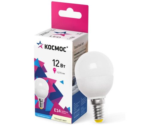 Лампа светодиодная GL45 12Вт 3000К E14 1070лм 174-265В КОСМОС LkeLED12wGL45E1430