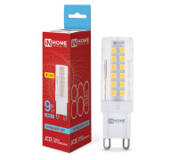 Лампа светодиодная LED-JCD 9Вт капсульная прозрачная 6500К холод. бел. G9 860лм 230В IN HOME 4690612036403
