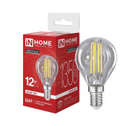 Лампа светодиодная LED-ШАР-deco 12Вт шар прозрачная 4000К E14 1350лм 230В IN HOME 4690612063348