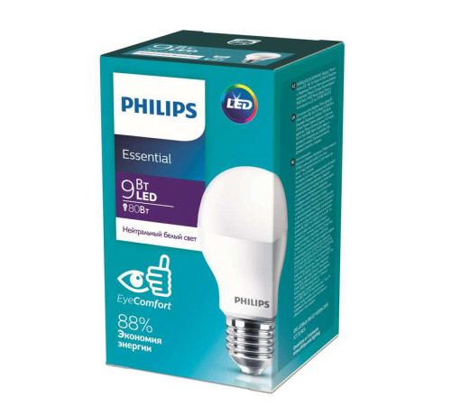 Лампа светодиодная ESS LEDBulb 9Вт 4000К нейтр. бел. E27 230В 1CT/12 RCA PHILIPS 929001962887