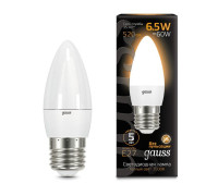 Лампа светодиодная Black 6.5Вт свеча 3000К тепл. бел. E27 520лм GAUSS 103102107