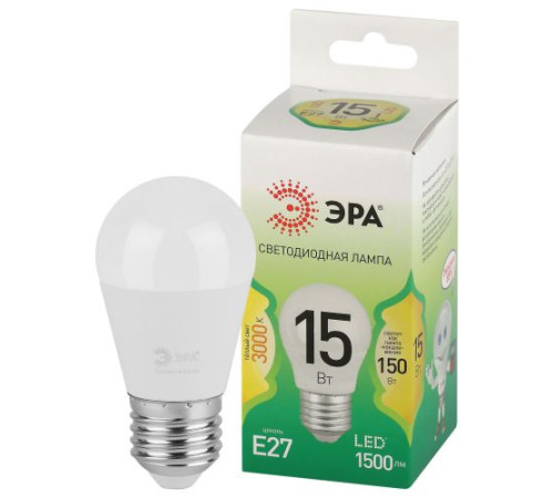 Лампа светодиодная GREEN LINE P45-15W-830-E27 GL 15Вт шар 3000К свет тепл. E27 Эра Б0067038
