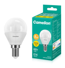 Лампа светодиодная LED8-G45/830/E14 8Вт шар 3000К тепл. бел. E14 720лм 170-265В Camelion 12391