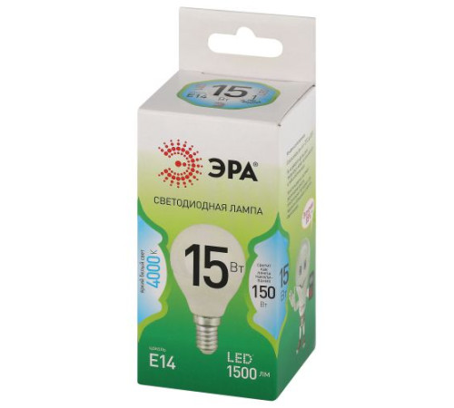 Лампа светодиодная GREEN LINE P45-15W-840-E14 GL 15Вт шар 4000К яркий свет бел. E14 Эра Б0067045