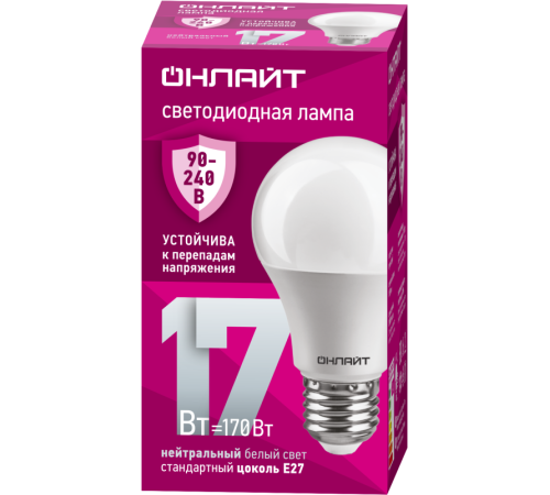 Лампа светодиодная 90 403 OLL-A60-17-230-4K-E27 ОНЛАЙТ 90403