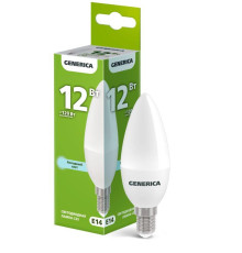 Лампа светодиодная C35 12Вт свеча 6500К E14 230В GENERICA LL-C35-12-230-65-E14-G