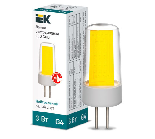 Лампа светодиодная COB 3Вт капсульная 4000К нейтр. бел. G4 230В керамика IEK LLE-COB-3-230-40-G4