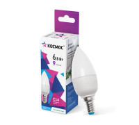 Лампа светодиодная 6.5Вт свеча 6500К холод. бел. E14 220В КОСМОС LkecLED6.5wCNE1465