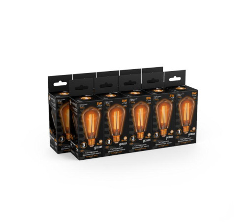 Лампа светодиодная филаментная Black Filament 8Вт ST64 золотая 2400К тепл. бел. E27 740лм GAUSS 157802008