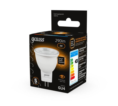 Лампа светодиодная Black 3Вт MR11 софит 3000К тепл. бел. GU4 290лм GAUSS 132517103